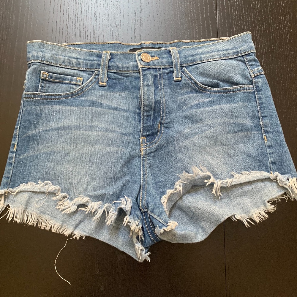 FLYING MONEY High Rise Raw Hem Denim Shorts